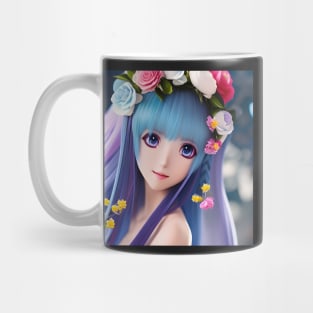 Beaux Animes Art  Manga Anime Girl with blue hair and flowers Design Mug